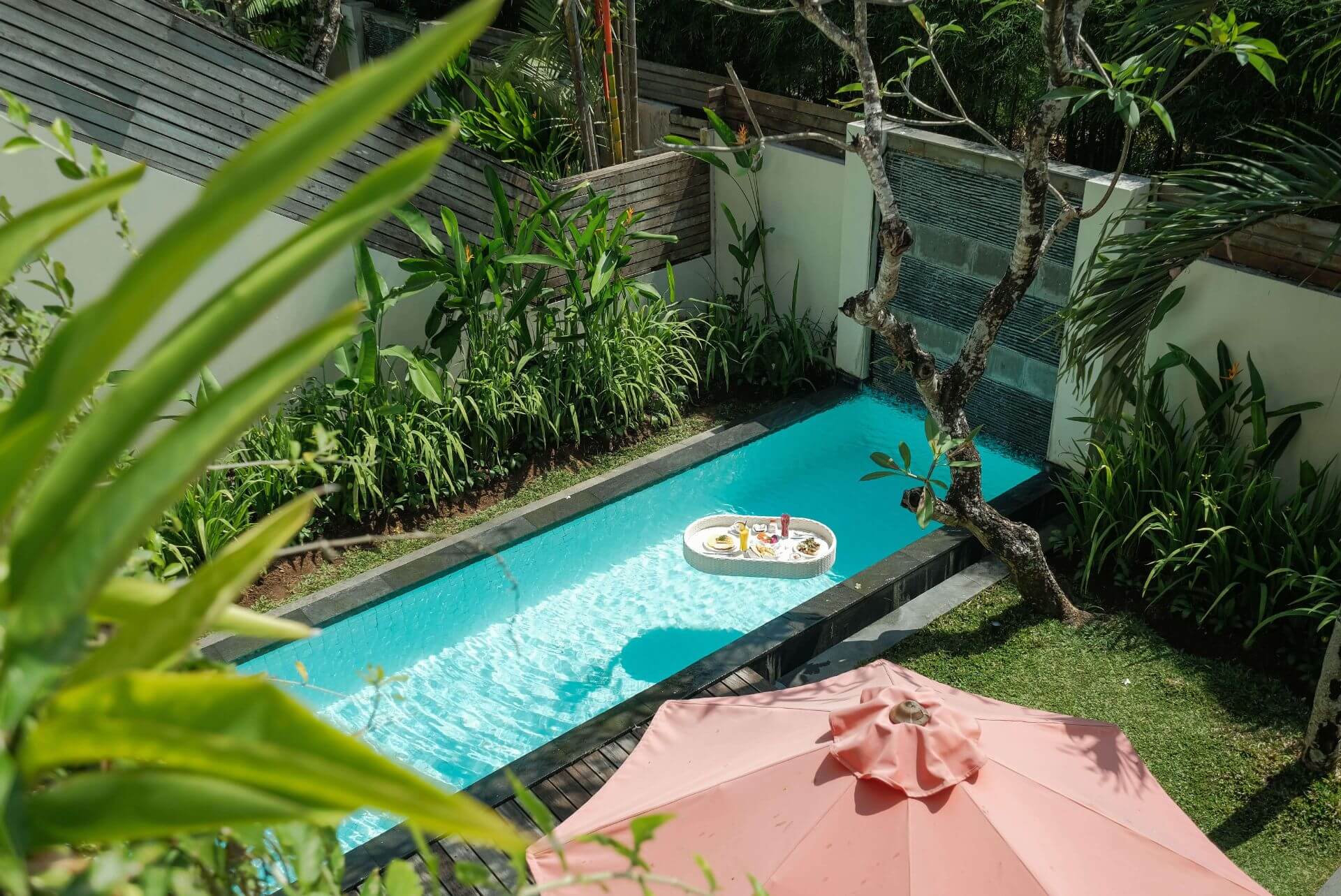 Aerial shot of Bali Island Villas pool